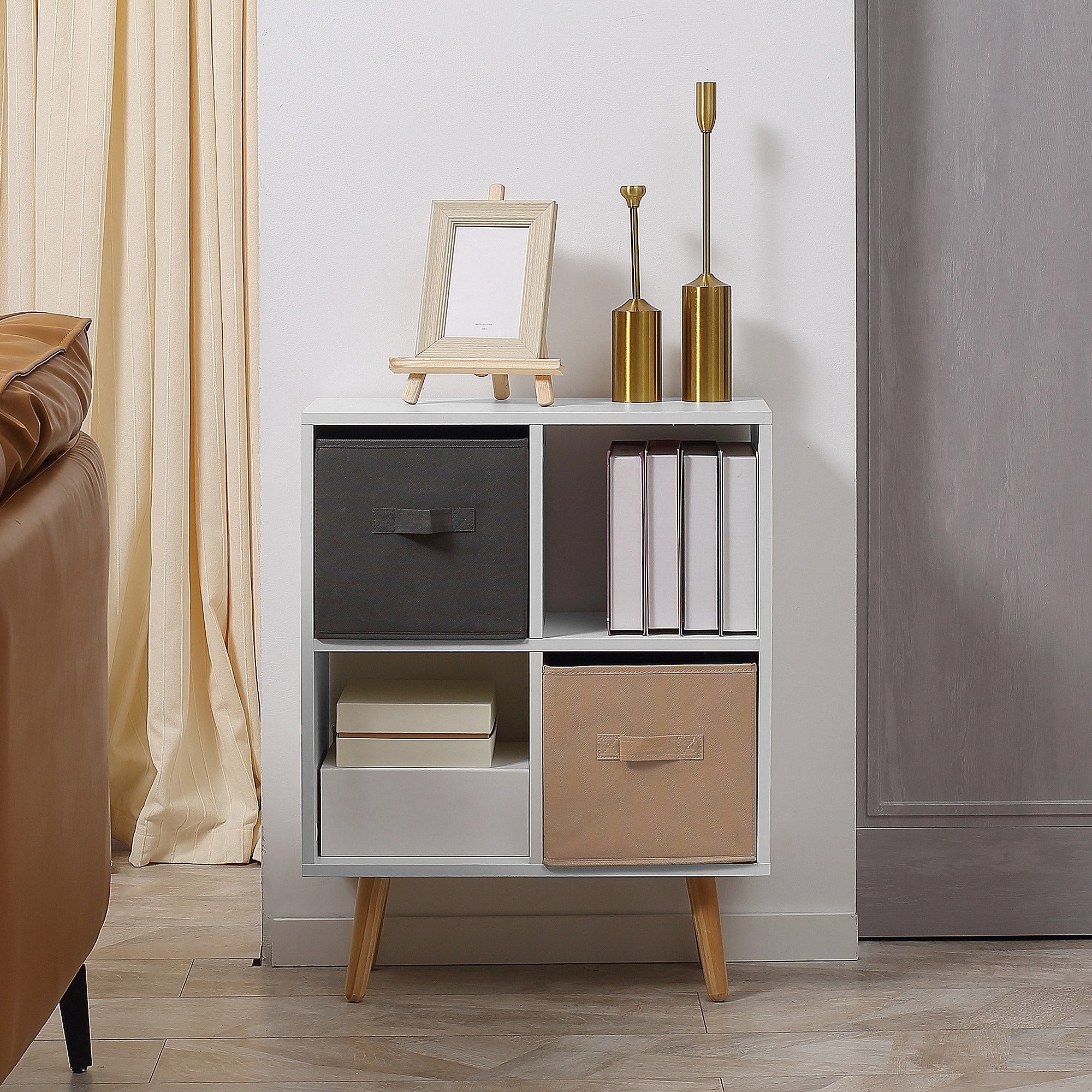 HOMCOM Freestanding 4 Cube Unit Cabinet Unit w/ 3 Fabric Drawers Handles Home Office Storage Shelves 