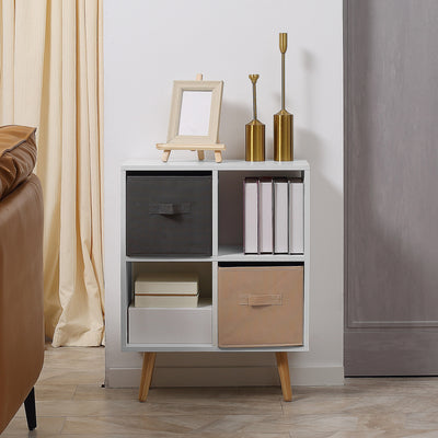 HOMCOM Freestanding 4 Cube Unit Cabinet Unit w/ 3 Fabric Drawers Handles Home Office Storage Shelves 