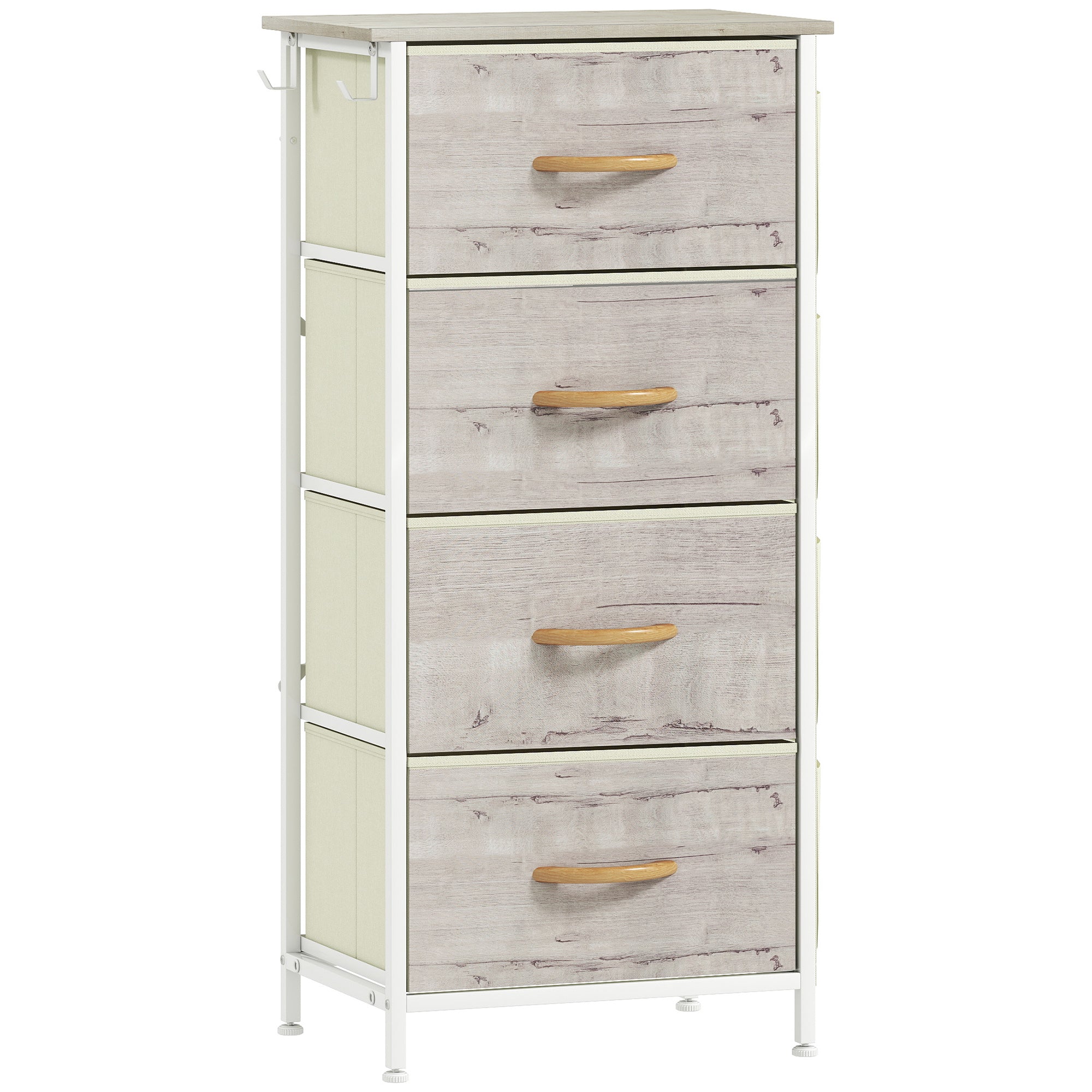 HOMCOM Chest of Four Fabric Drawers - Natural Wood Finish