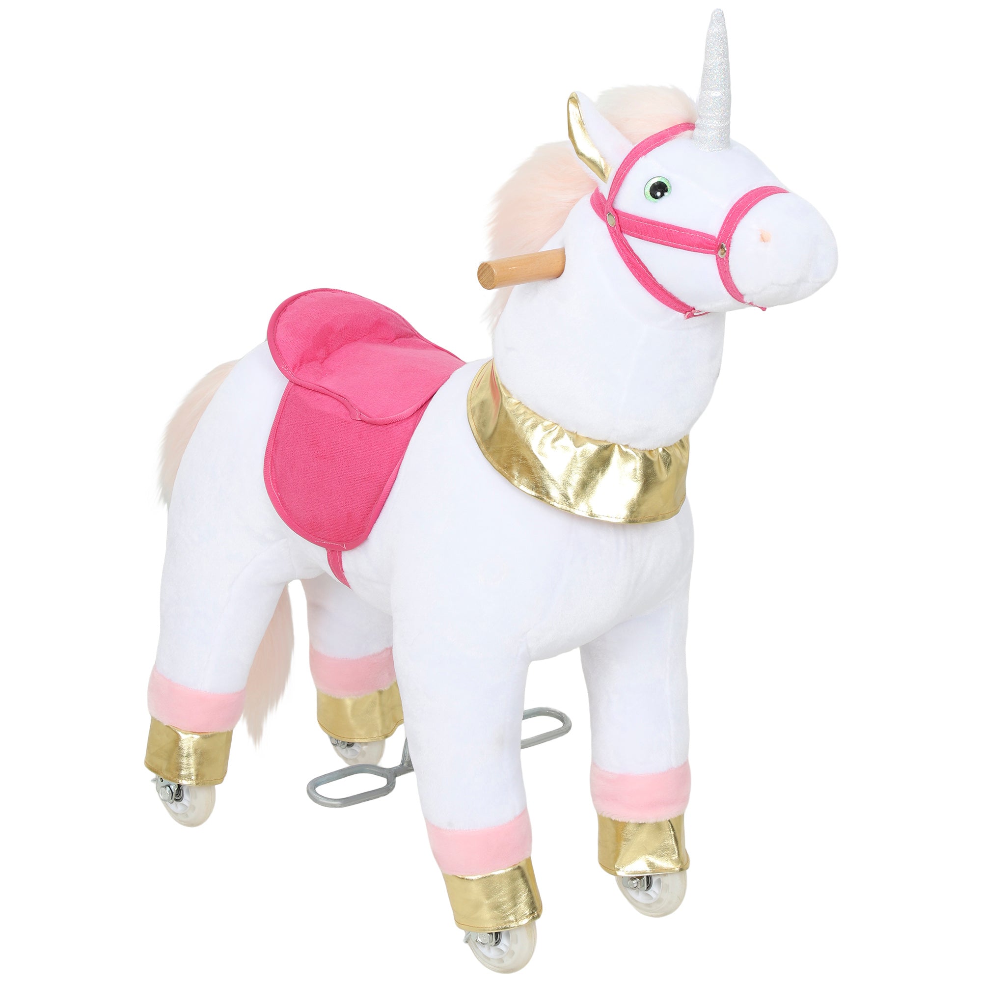 AIYAPLAY Kids Rocking Horse, Plush Walking Horse with Wheels, Ride On Unicorn Toy for Ages 3-5 Years Old, White 