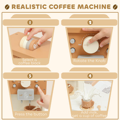 AIYAPLAY Kids Wooden Coffee Machine Toy, Pretend Play Kitchen Accessories Gift for Boys and Girls Ages 3+ 