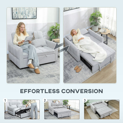 HOMCOM 2 Seater Sofa Bed, 3-in-1 Convertible Sleeper Sofa with Click-clack Adjustable Backrest and 2 Pillows, Light Grey 