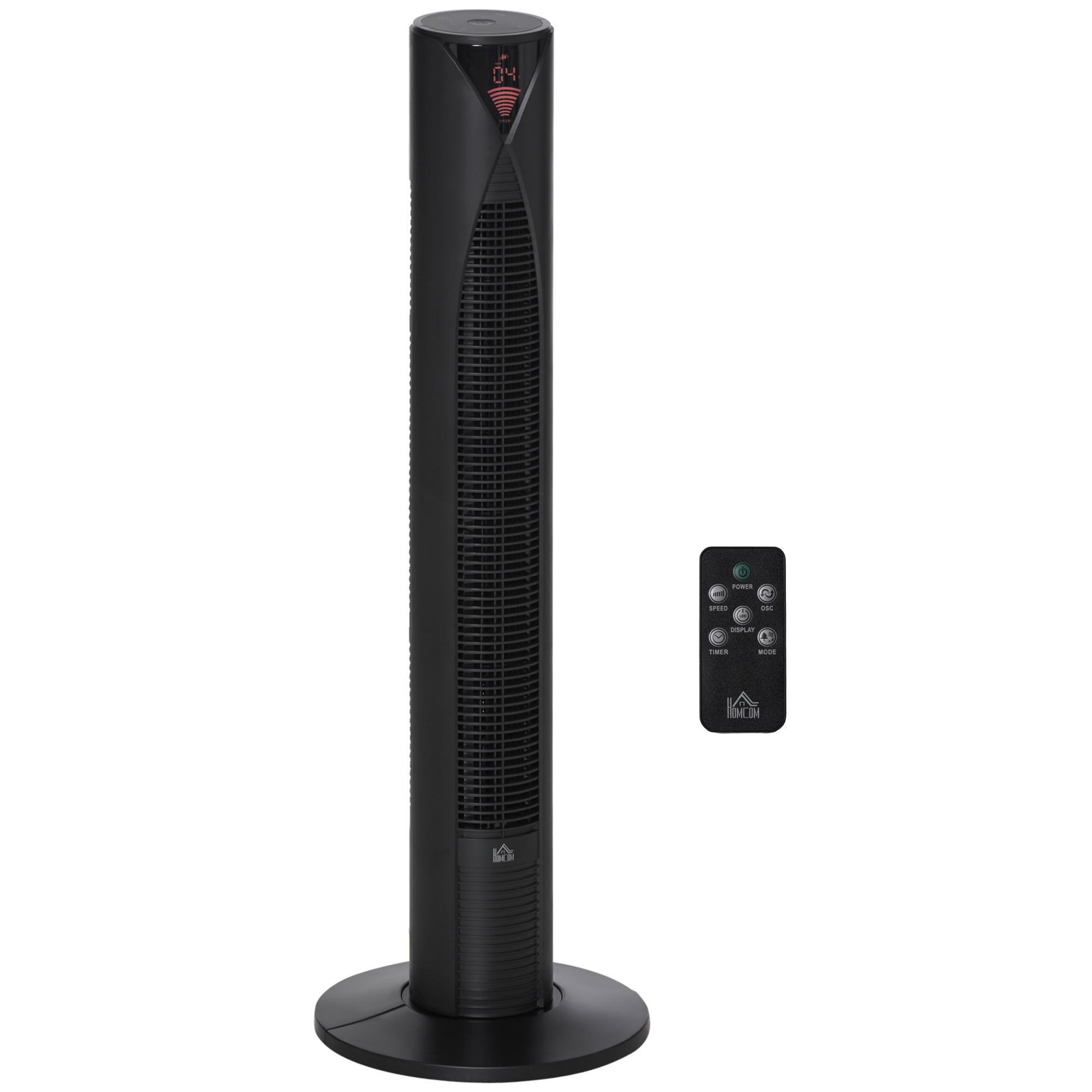 HOMCOM 38" Oscillating Tower Fan with Remote Control, 3 Speed 4 Modes, LCD panel, 12-Hour Timer, Slim Cooling Fan for Home Bedroom Office, Black 