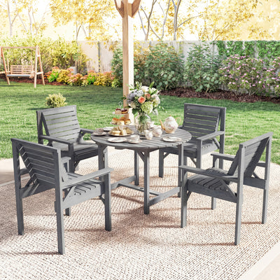 Outsunny 5 Pieces Garden Dining Set with Parasol Hole, Round Outdoor Table and Chairs, 4 Seater Wooden Garden Furniture, Grey 