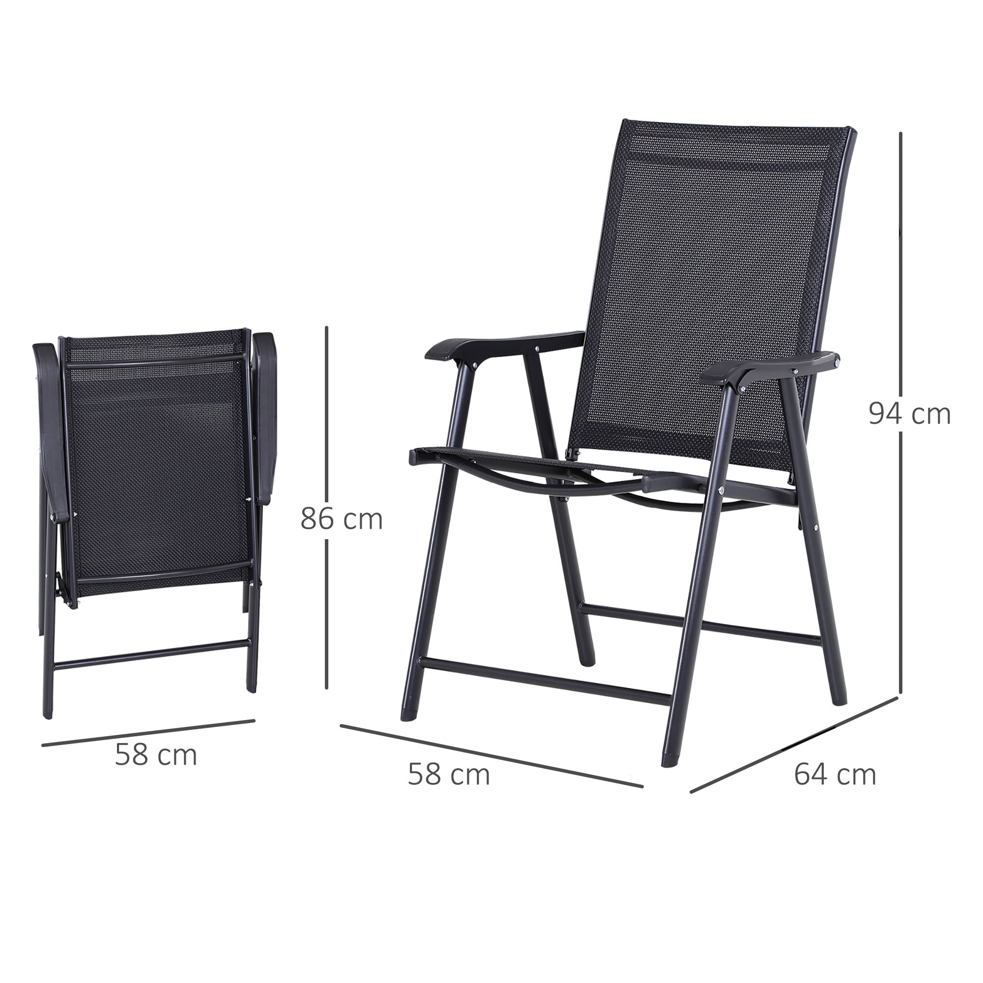 Outsunny Steel Frame Set of 2 Foldable Outdoor Garden Chairs Black 