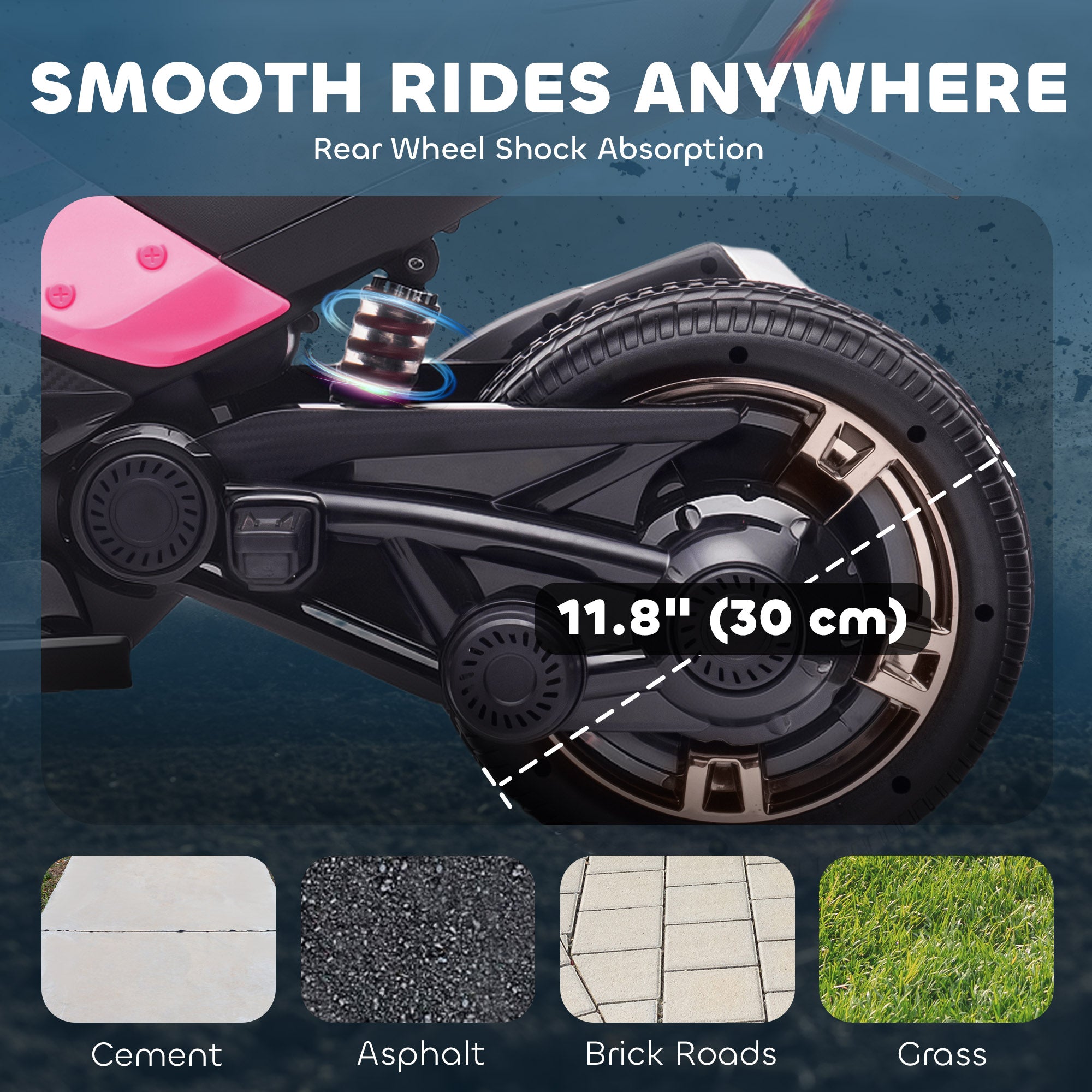 AIYAPLAY 12V Kids Electric Ride On Car with 3 Wheeler, MP3 Player, Horn, 2 Speeds, LED Lights for Boys & Girls Ages 3-8, Pink 