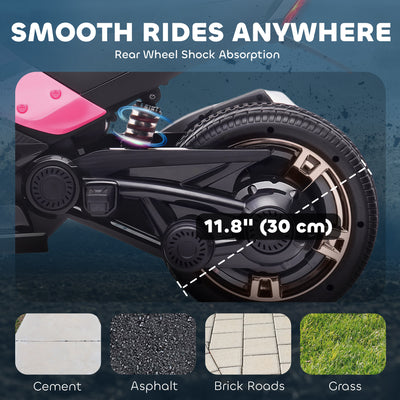 AIYAPLAY 12V Kids Electric Ride On Car with 3 Wheeler, MP3 Player, Horn, 2 Speeds, LED Lights for Boys & Girls Ages 3-8, Pink 
