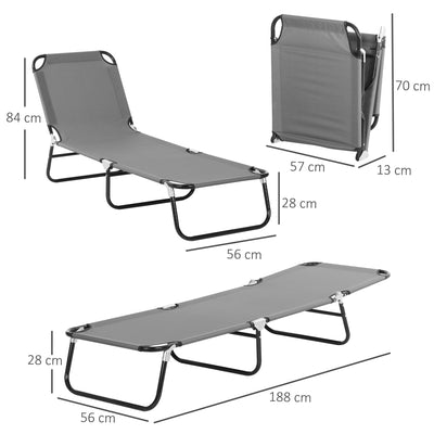 Outsunny Foldable Sun Lounger with 5-Position Adjustable Backrest, Outdoor Portable Recliner Chaise Lounge Chair with Breathable Mesh Fabric, Grey 
