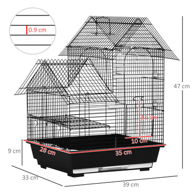 PawHut Metal Bird Cage for Finch, Canary w/ Food Containers, Swing Ring, Tray Handle, 39 x 33 x 47cm 