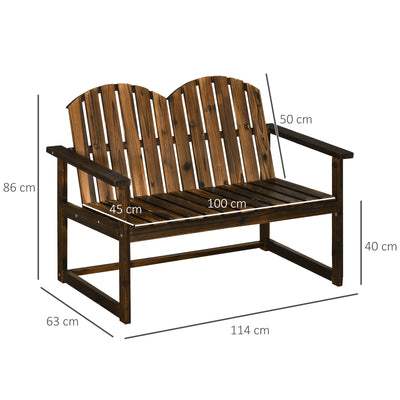 Outsunny Outdoor Wooden Garden Bench, Patio Loveseat Chair with Slatted Backrest and Smooth Armrests for Two People, for Yard, Lawn, Porch, Carbonised Finish 