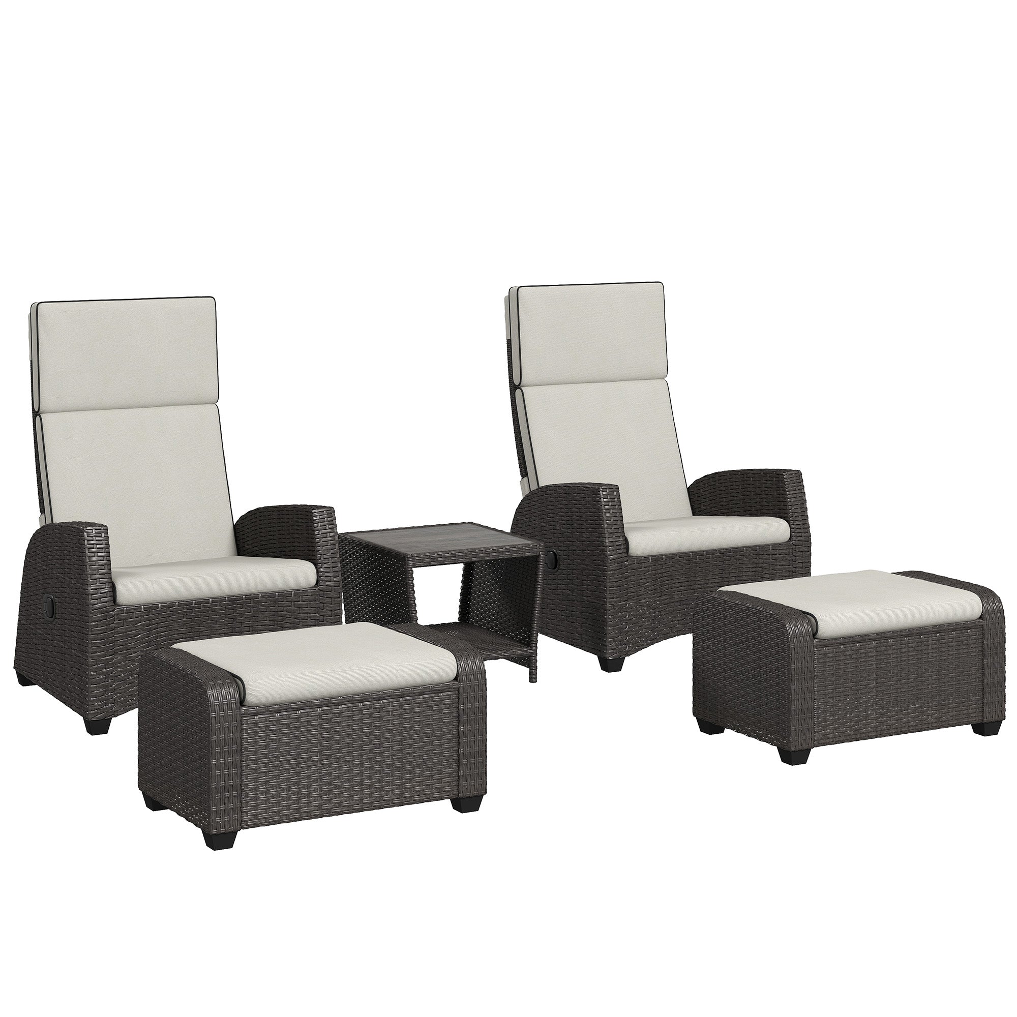 Outsunny 5-Piece Rattan Garden Furniture Set with Cushions - Brown 