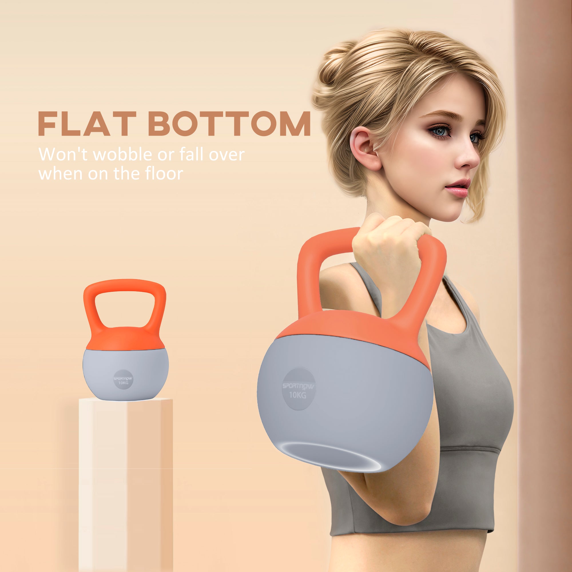 SPORTNOW Soft Kettlebell, 10kg Kettle Bell with Non-Slip Handle for Home Gym Weight Lifting and Strength Training, Orange and Grey 