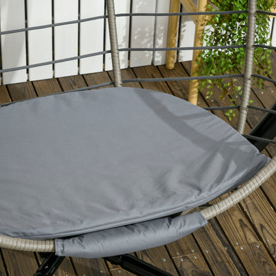 Outsunny PE Rattan Swing Chair, Outdoor Hanging Chair with Metal Stand, Thick Padded Cushion, Foldable Basket and Cup Holder, for Indoor and Outdoor, Grey 