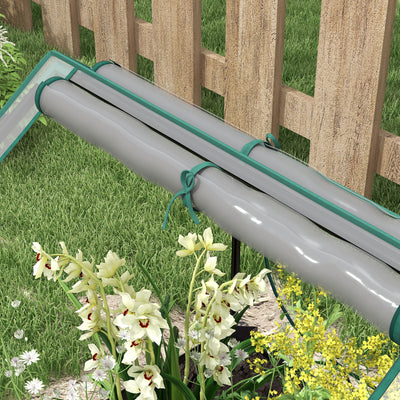 Outsunny Metal Planter Box with Cover, Raised Garden Bed with Greenhouse, for Herbs and Vegetables, Clear and Dark Grey 