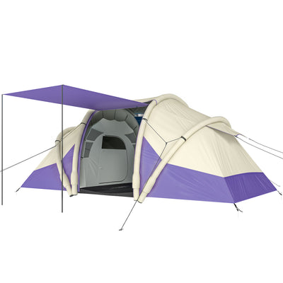 Outsunny Inflatable Tent 2 Bedroom 3000mm Waterproof Windproof Air Tent with Carry Bag for 4 Person 
