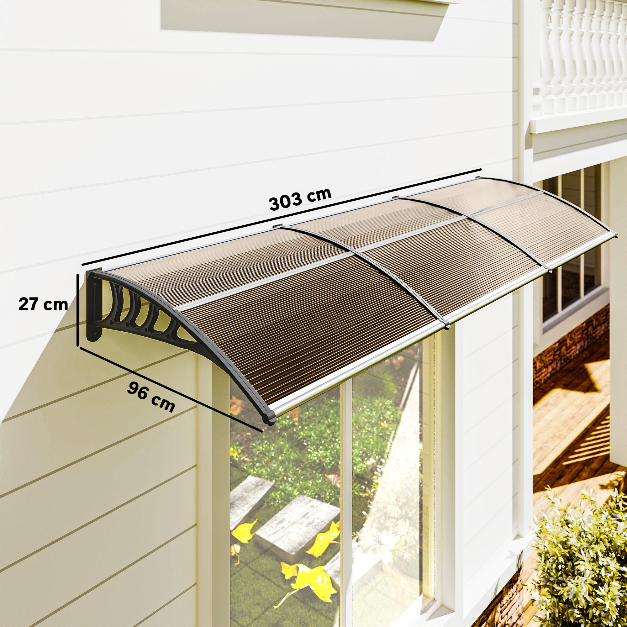 Outsunny Front Door Canopy, Outdoor Awning, Rain Shelter, 303 x 96cm , Brown 