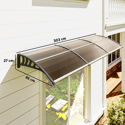 Outsunny Front Door Canopy, Outdoor Awning, Rain Shelter, 303 x 96cm , Brown 