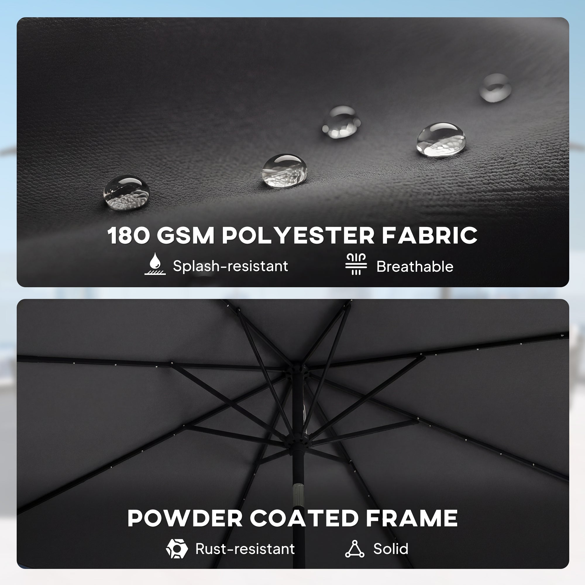 Outsunny 2.6 m Garden Parasol Umbrella with LED Solar Light, Parasol Cover, Outdoor Market Patio Umbrella, Black 
