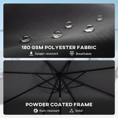 Outsunny 2.6 m Garden Parasol Umbrella with LED Solar Light, Parasol Cover, Outdoor Market Patio Umbrella, Black 