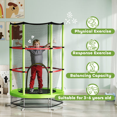 HOMCOM Kids Trampoline, with Enclosure Net, Steel Frame, for Ages 3-6 Years - Green 
