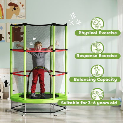 HOMCOM Kids Trampoline, with Enclosure Net, Steel Frame, for Ages 3-6 Years - Green 
