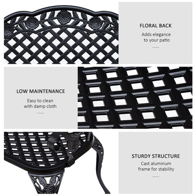 Outsunny Garden Bench, Cast Aluminium, 107Lx58Wx85H cm-Black 
