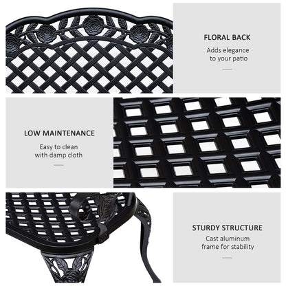 Outsunny Garden Bench, Cast Aluminium, 107Lx58Wx85H cm-Black 