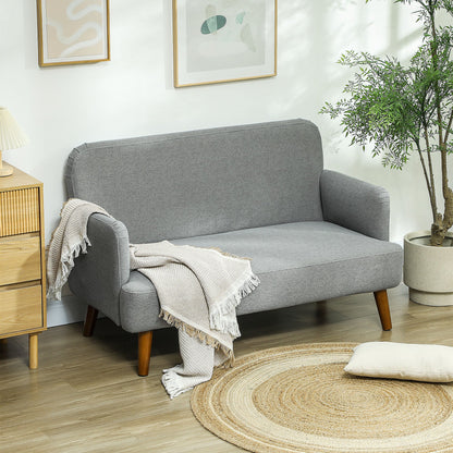 HOMCOM Velvet Feel Fabric 2 Seater Sofa, Small Sofa Loveseat with 21cm Thick Padding and Wood Legs, Grey 