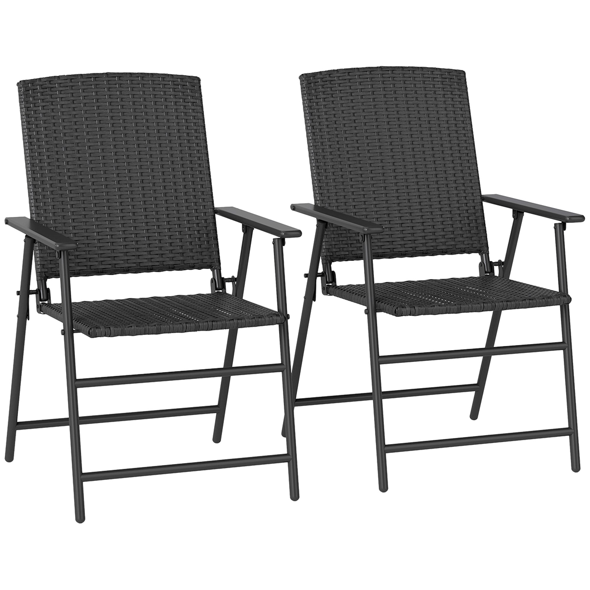 Outsunny Set of Two Folding Rattan Seat Chairs - Black 