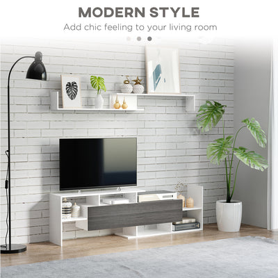 HOMCOM Modern TV Cabinet with Wall Shelf, TV Unit with Storage Shelf and Cabinet, for Wall-Mounted 65" TVs or Standing 40" TVs, White and Grey 