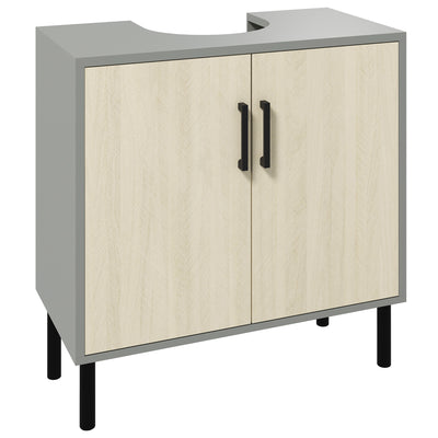 kleankin Under Sink Cabinet, Bathroom Vanity Unit, Storage Cupboard with Double Doors and Storage Shelves, 60x30x60cm, Natural 