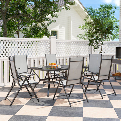 Outsunny Seven-Piece Steel Outdoor Dining Set, with Parasol Hole - Grey 
