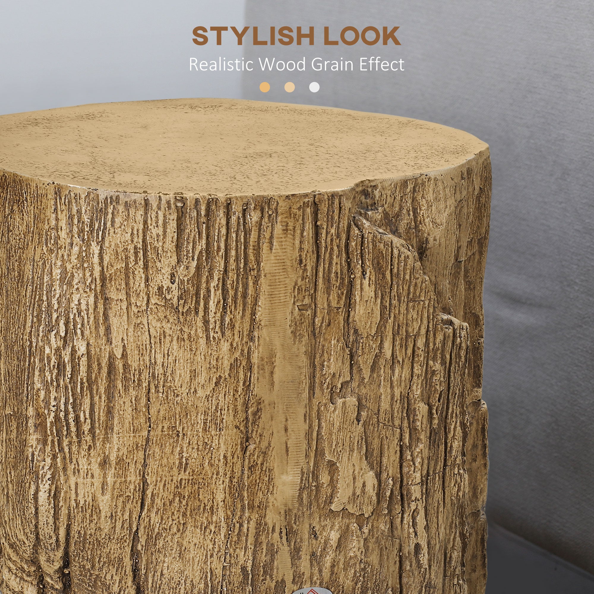 HOMCOM Tree Stump End Table, Round Concrete Side Table for Indoor and Outdoor Use, Natural Wood Effect 