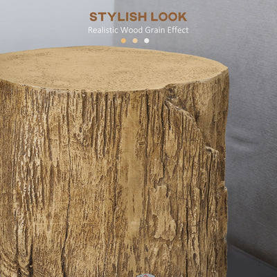 HOMCOM Tree Stump End Table, Round Concrete Side Table for Indoor and Outdoor Use, Natural Wood Effect 