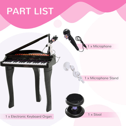 HOMCOM 37 Keys Kids Mini Electronic Keyboard Children Grand Piano with Stool Microphone Light Musical Instrument Educational Game Toy Set (Black) 