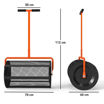 Outsunny Compost Spreader, 24" Peat Moss Spreader with Height Adjustable T Shaped Handle and Metal Mesh Basket, Garden Spreader for Seeding, Spreading Manure, Orange 