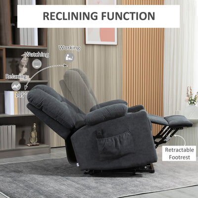 HOMCOM Oversized Riser and Recliner Chairs for the Elderly, Fabric Upholstered Lift Chair for Living Room with Remote Control, Side Pockets, Cup Holder, Charcoal Grey 