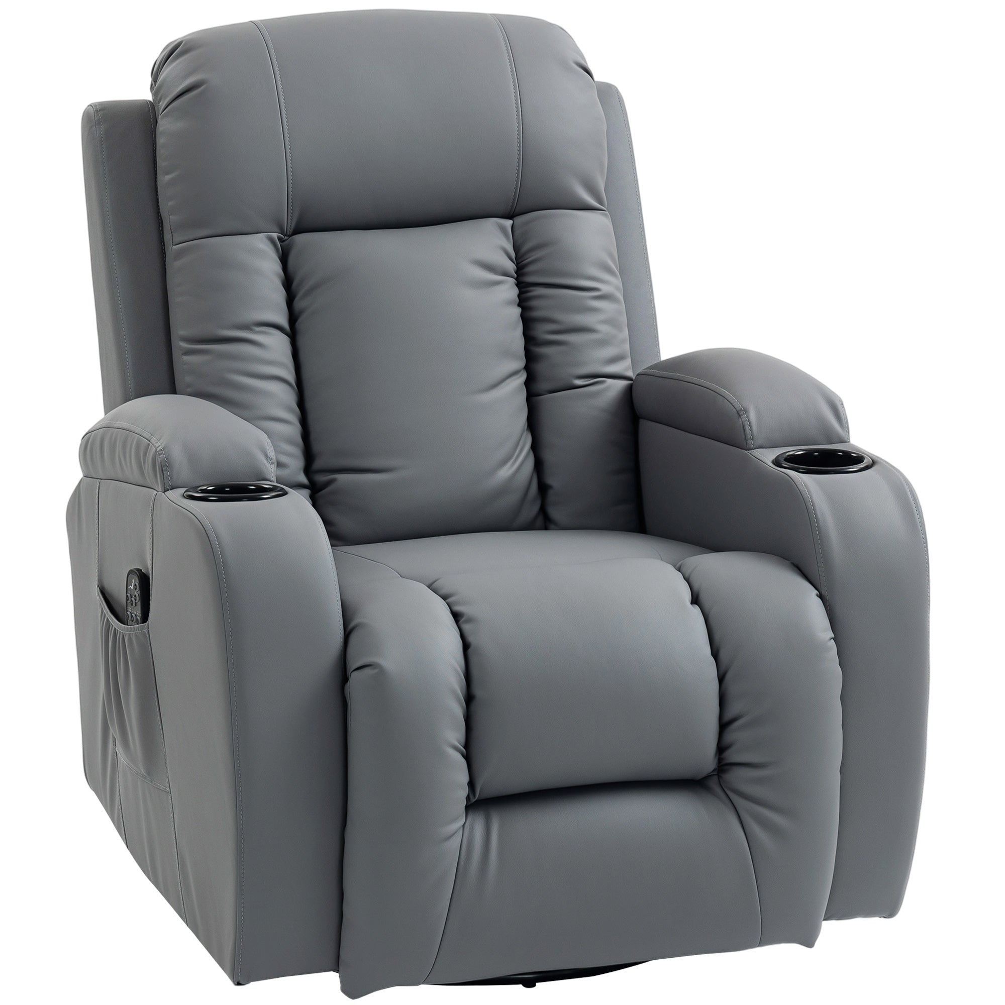 HOMCOM Massage Recliner Armchair, PU Leather Recliner Chair, Grey 