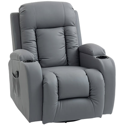 HOMCOM Massage Recliner Armchair, PU Leather Recliner Chair, Grey 