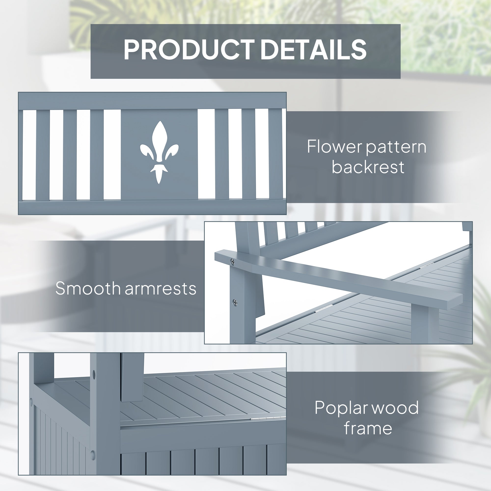 Outsunny Two-Seater Wooden Storage Bench - Grey 