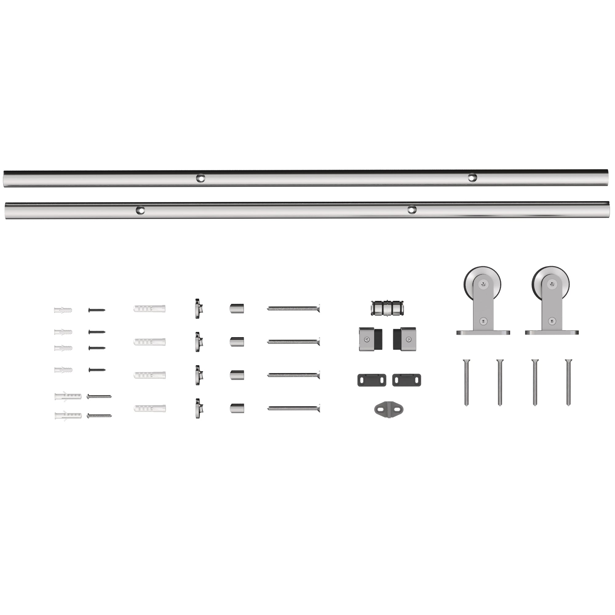 HOMCOM Sliding Door Hardware Kit Smooth Quiet 304 Stainless Steel for 200cm Track Sliver Tone 