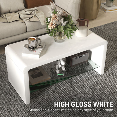 HOMCOM Curved Two-Tier Coffee Table - High Gloss White 