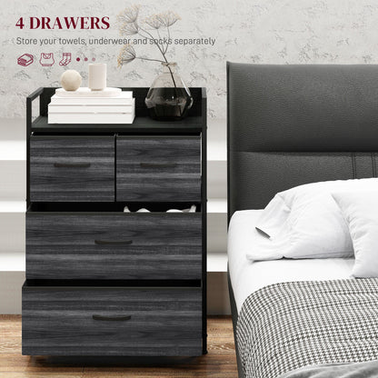 HOMCOM Rustic Chest of Four Fabric Drawers - Black 