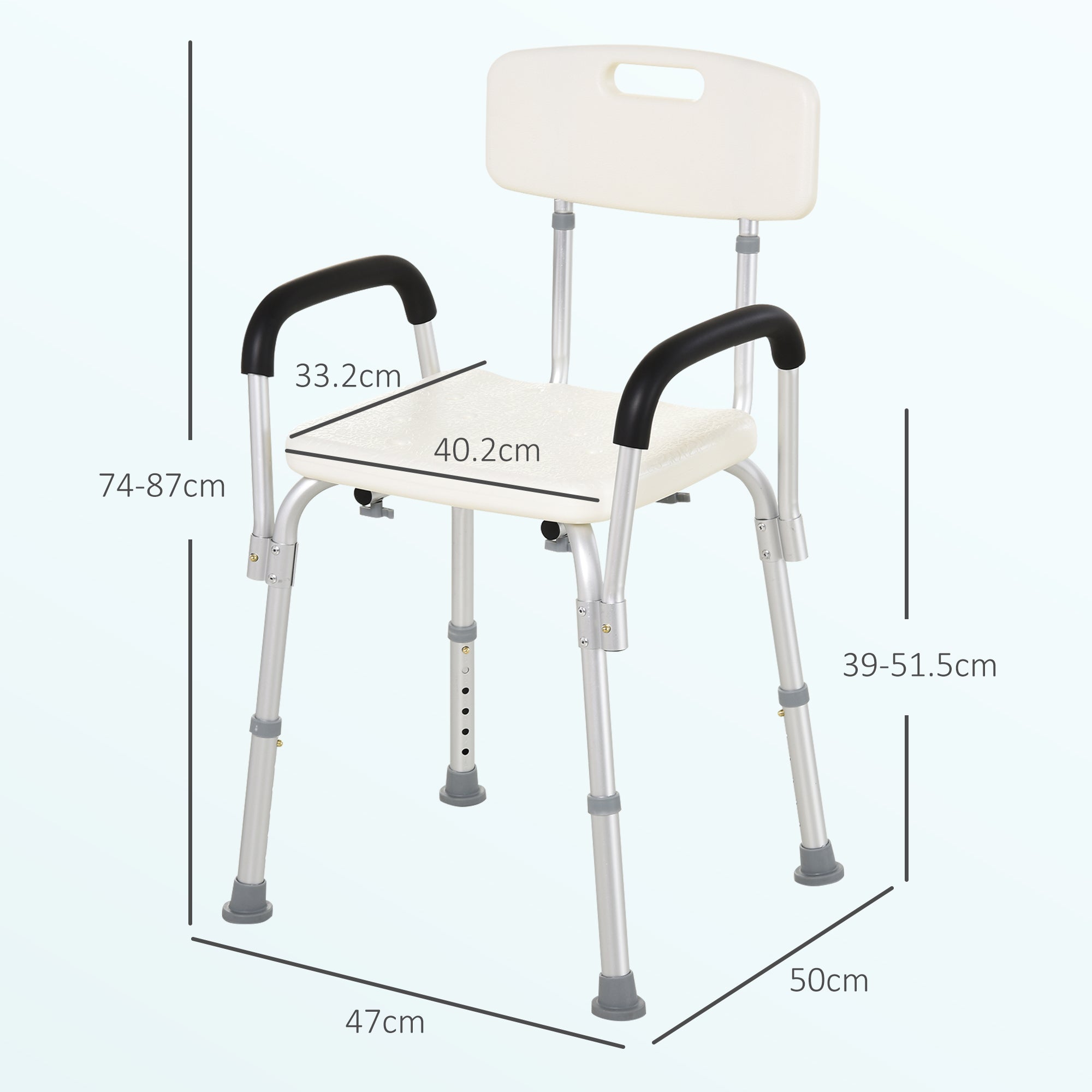 HOMCOM Adjustable Shower Chair, Shower Seat, Portable Medical Stool with Adjustable Back and Armrest for Mobility 