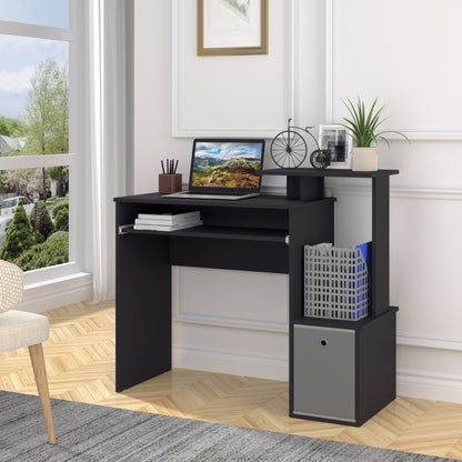 HOMCOM Computer Desk with Sliding Keyboard Tray Storage Drawer Shelf Home Office Workstation Black 