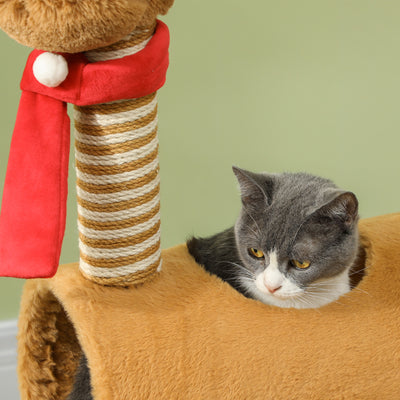 PawHut 98cm Deer-Designed Cat Tree with Scratching Posts, Toy Ball, Tunnel, Brown 