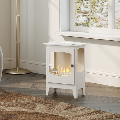 HOMCOM Freestanding Ethanol Fireplace, Steel Bioethanol Fireplace with Stainless Steel Flame Snuffer, 1.2L Tank, 3 Hours Burning Time for Indoor, White