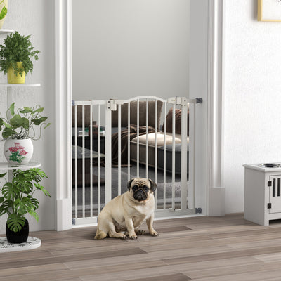 PawHut Metal 74-94cm Adjustable Pet Gate Safety Barrier w/ Auto-Close Door White 
