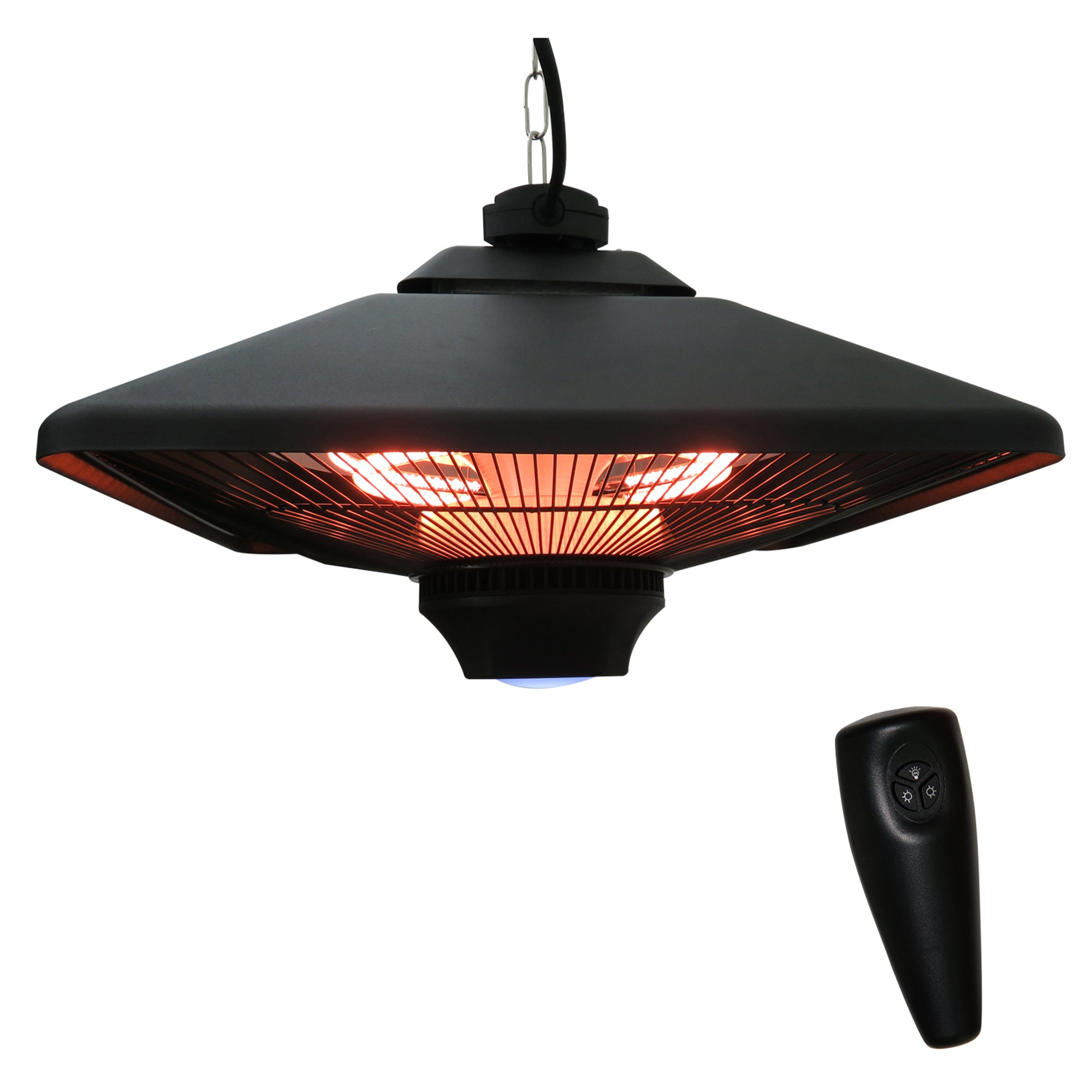 Outsunny Hanging Electric Patio Heater with 2 Power Settings, 1000/2000W Waterproof Ceiling Mounted Aluminium Halogen Infrared Outdoor Heater Warmer with LED Light and Remote Control, Black 