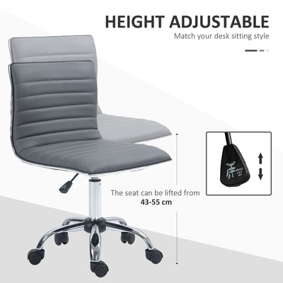 HOMCOM Adjustable Swivel Office Chair with Armless Mid-Back in PU Leather and Chrome Base - Dark Grey 
